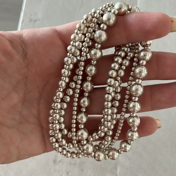 5 silver beaded bracelets size Large - Picture 3 of 7